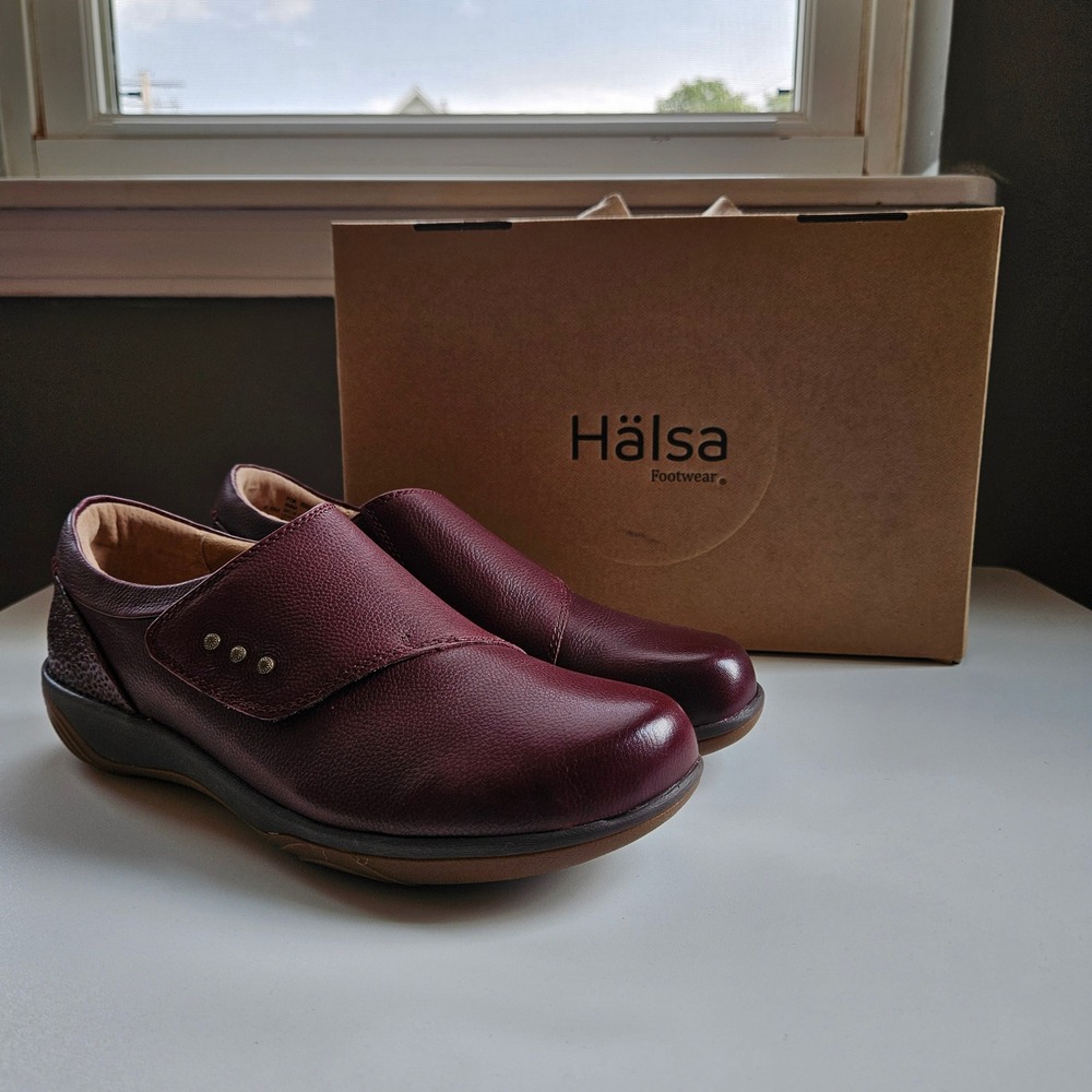 Halsa Anna Loafers Shoes Slip On 8.5M Dark Cherry Red Leather Comfort Office